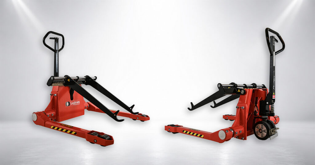 Custom-built Reel Lifter with extended forks for safe handling of long and oversized loads.